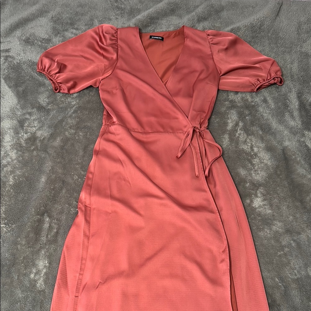 Express Pink Puff Sleeve V-Neck Maxi Dress